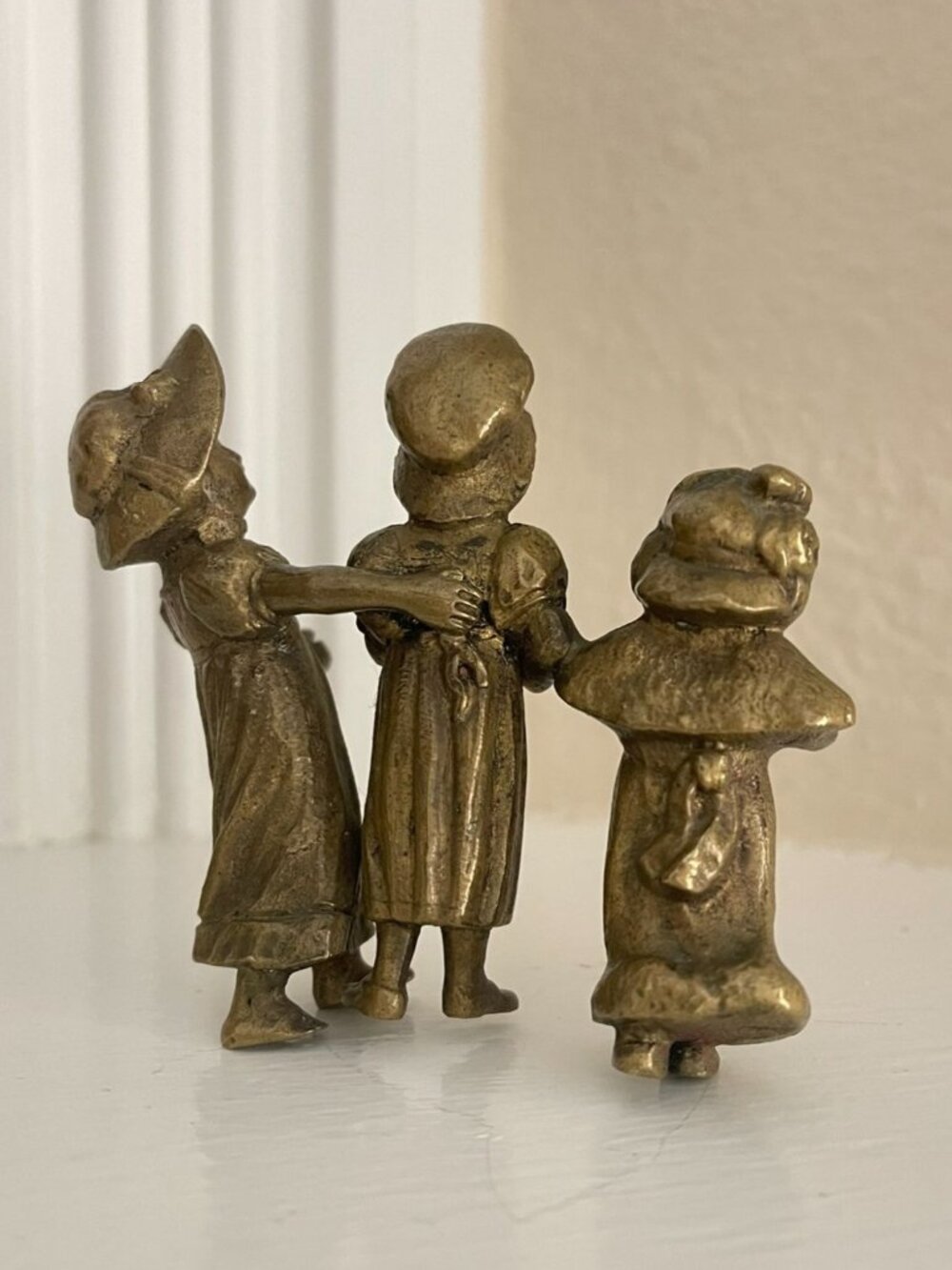 Brass Three Sisters Figurine, Girls in Bonnets, Victorian Style Miniature Statue - Picture 3 of 5